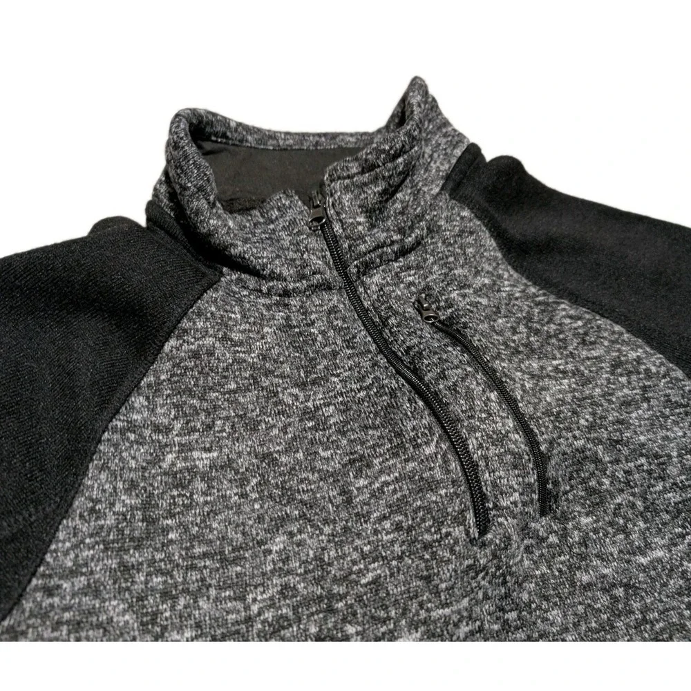 Beverly Hills Polo Club Mens Quarter Zip Pullover Size M Heather Gray/Black Flaw